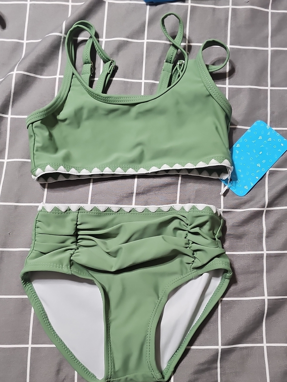 Girls Sage Green Two-Piece Swim Bikini with Scallop Trim